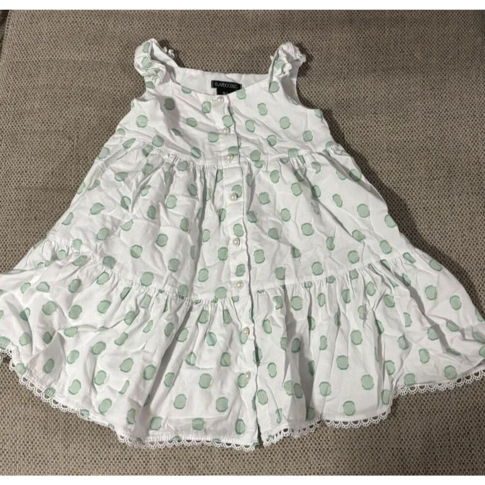 Flapdoodles Girls Size 5 Mint Green Polka Dot Tiered Ruffle Sundress Lace